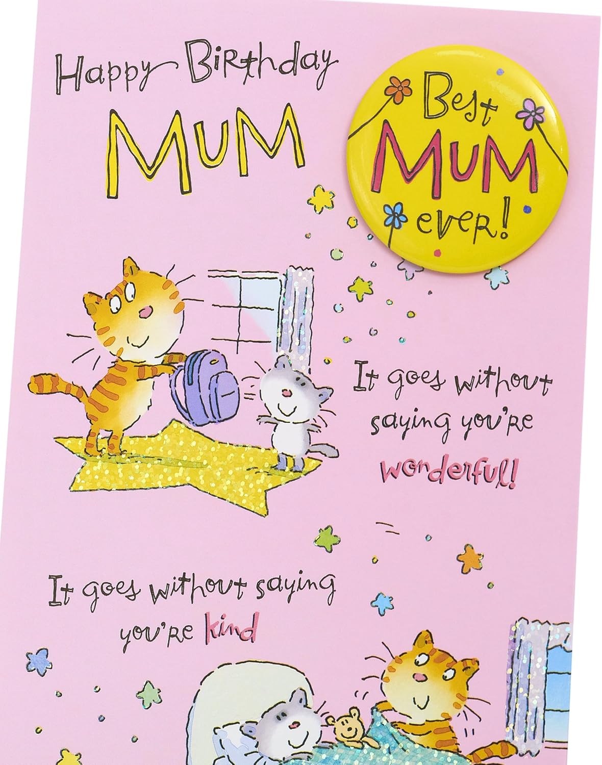 Sweet Cats & Badge Design Mum Birthday Card