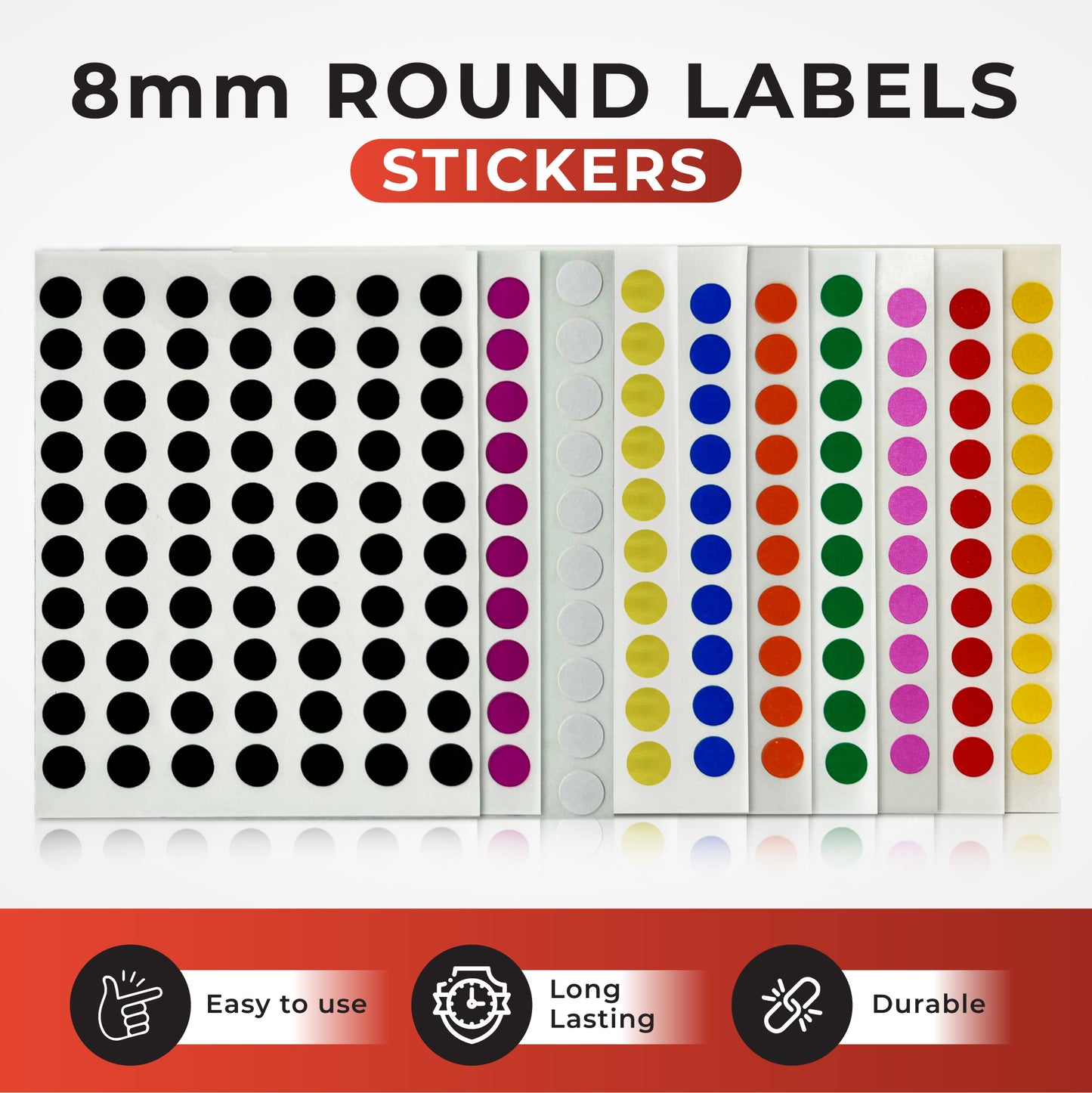 Pack of 5600 Assorted Coloured 8mm Round Labels - Stickers