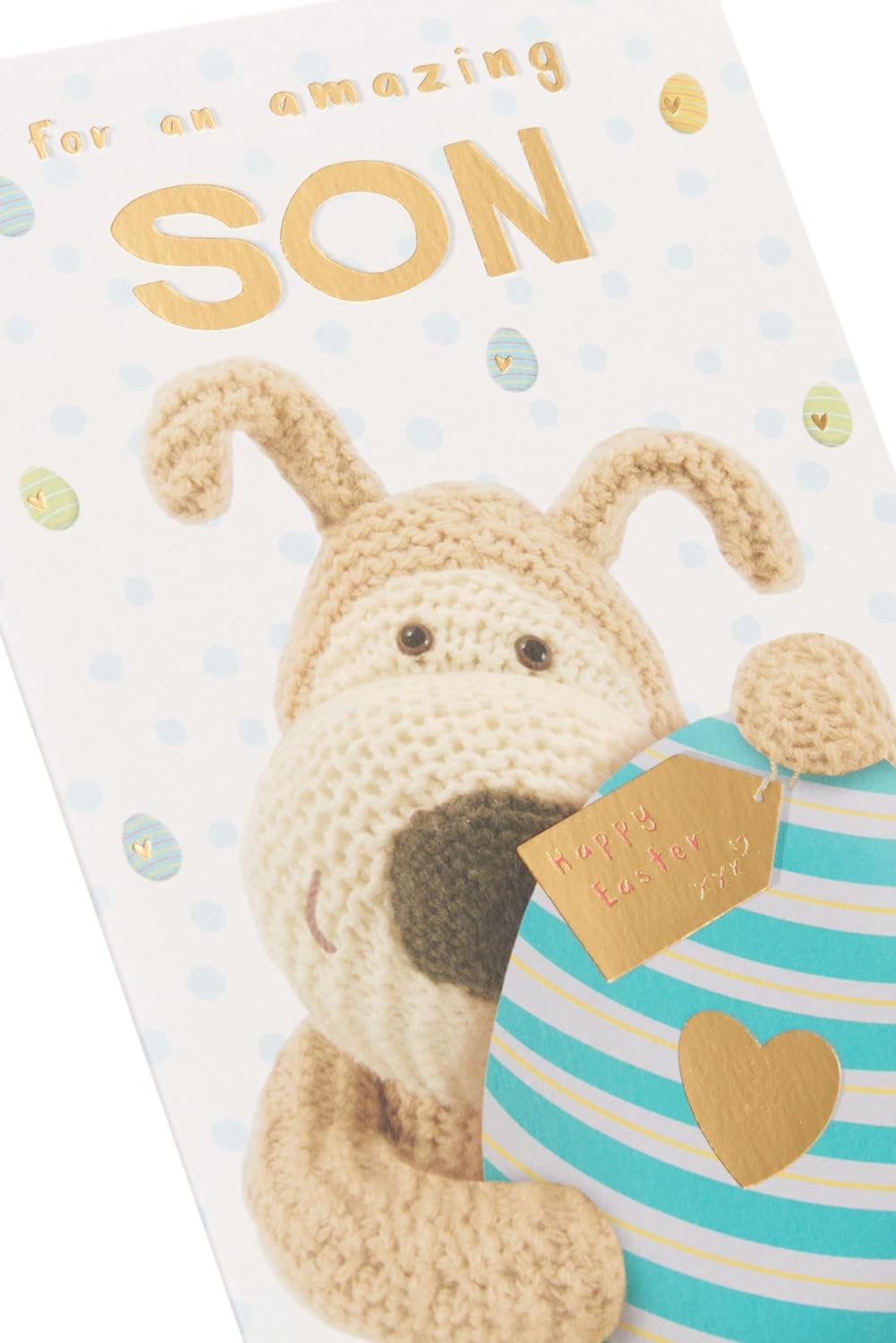 Boofle Blue Stripe Egg Design Son Easter Card