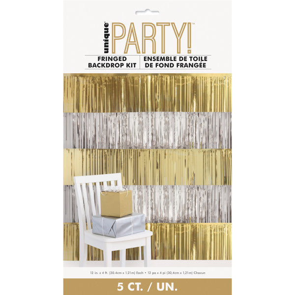 Pack of 5 Modern Christmas Gold & Silver Foil Fringe Garland Photo Backdrop Kit 4 ft