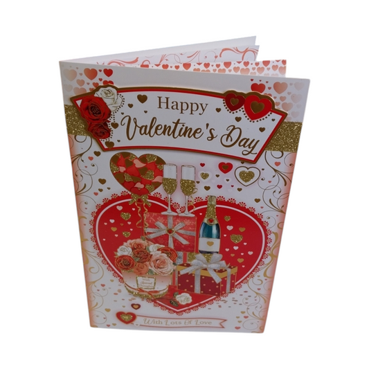 Hearts And Gifts Design Open Valentine's Day Card