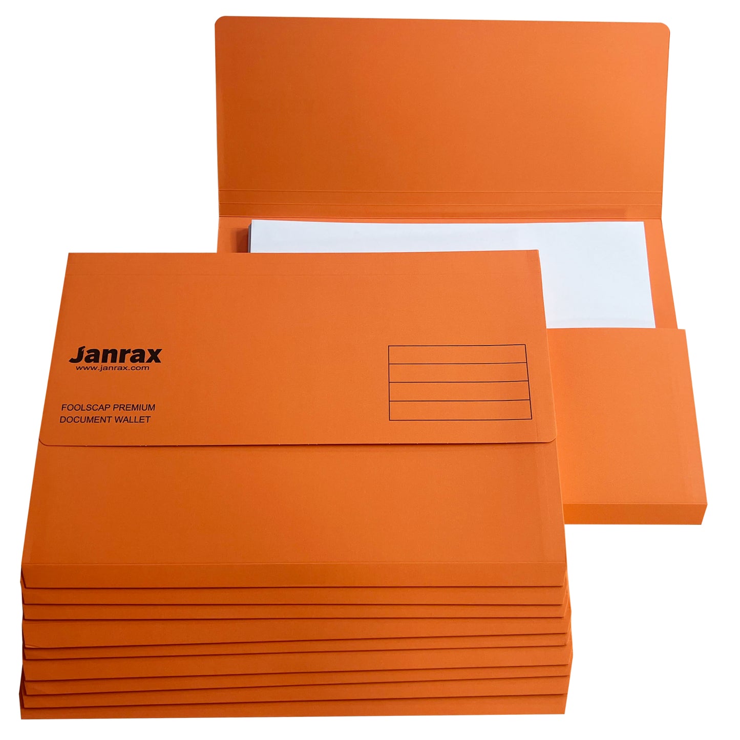 Pack of 50 Orange Card Premium Foolscap Document Wallets