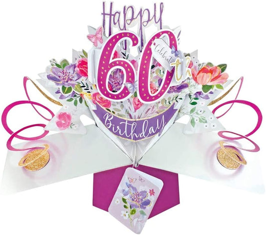 Second Nature Female 60th Birthday Pop Up Card with Flowers