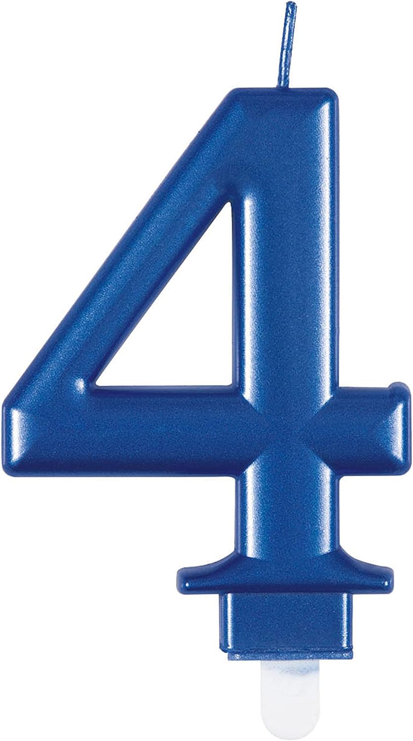 Metallic Blue Number 4 Birthday Candle