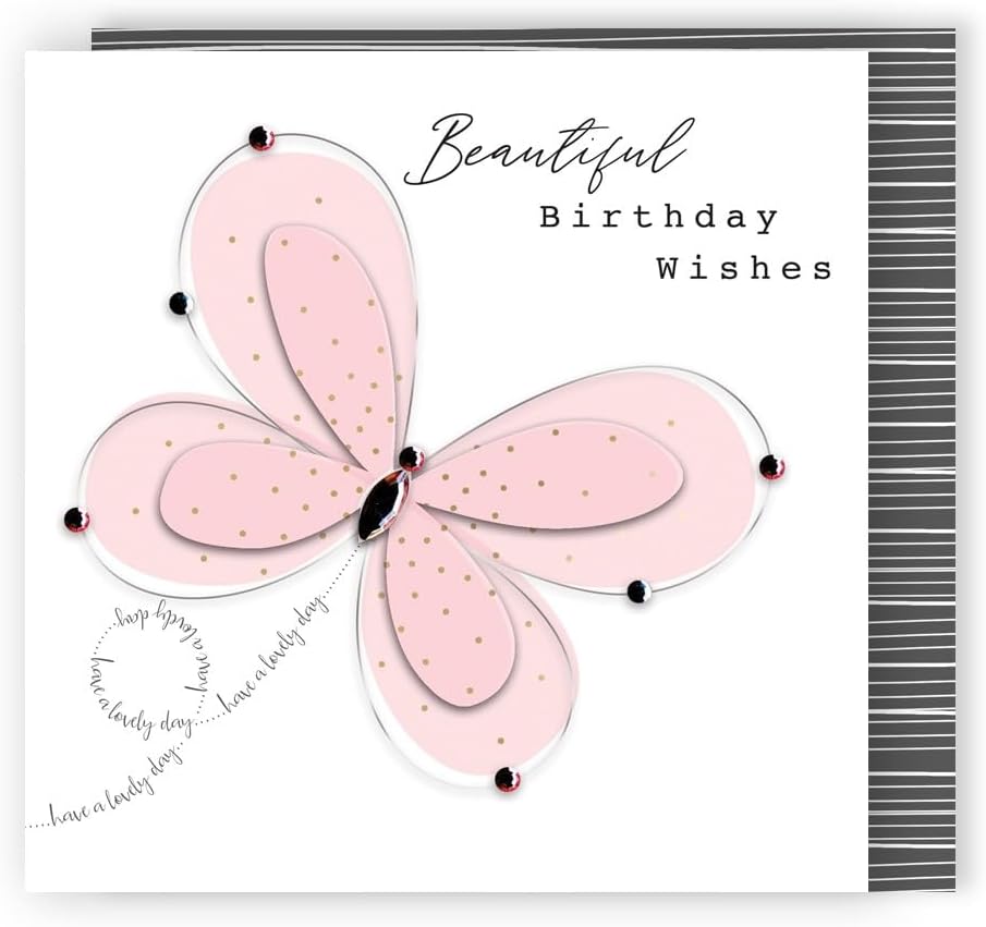 Sparkly Flutter Fun! Birthday Hand-Finished Greeting Card For Her