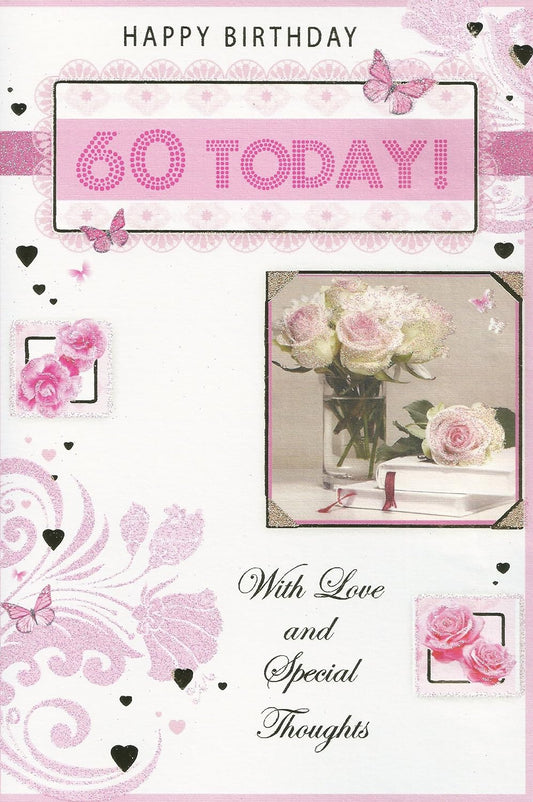 Happy Birthday 60th Flower Design Greeting Card