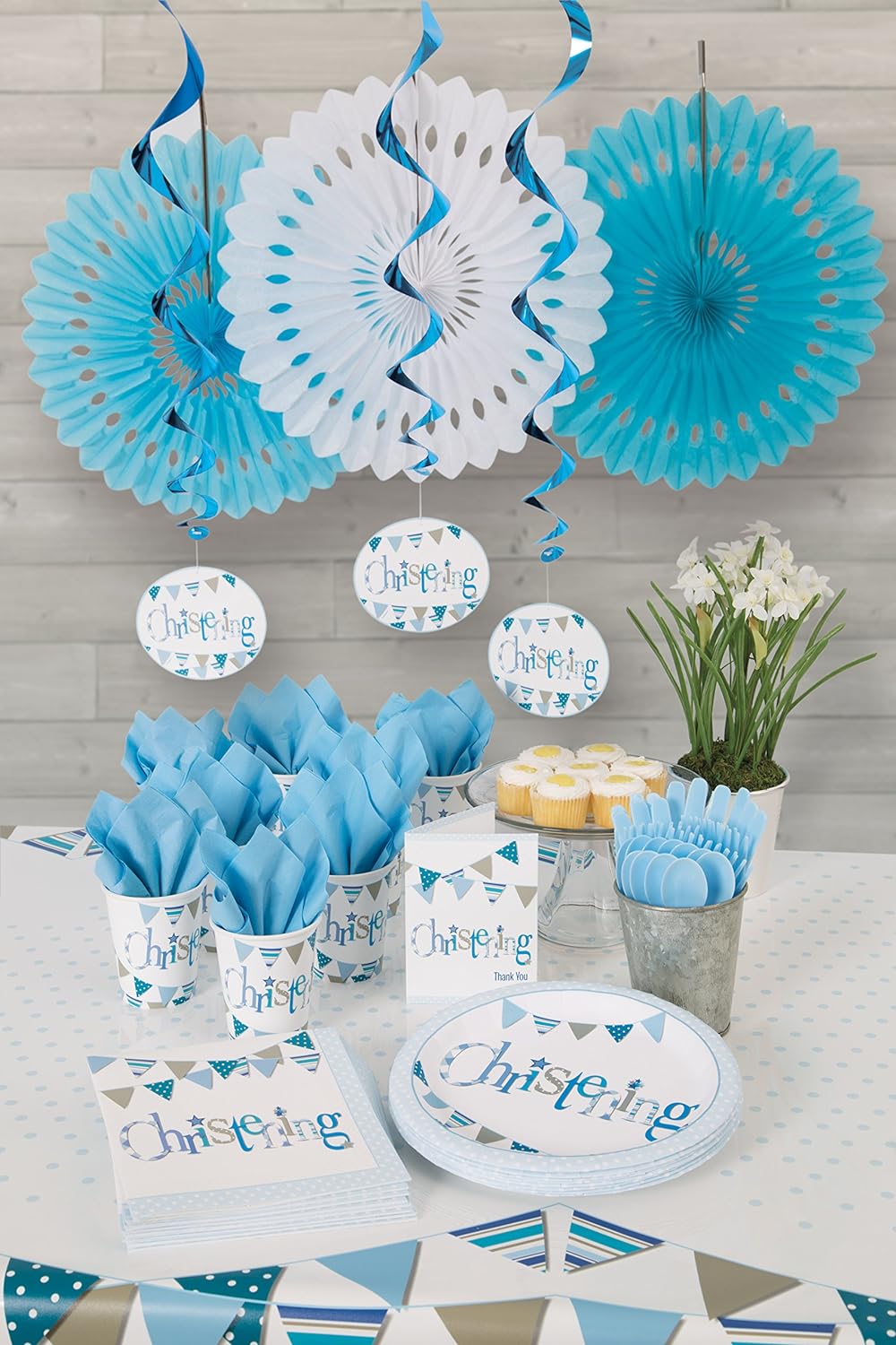 Pack of 8 Blue Bunting Christening Round 9" Dinner Plates