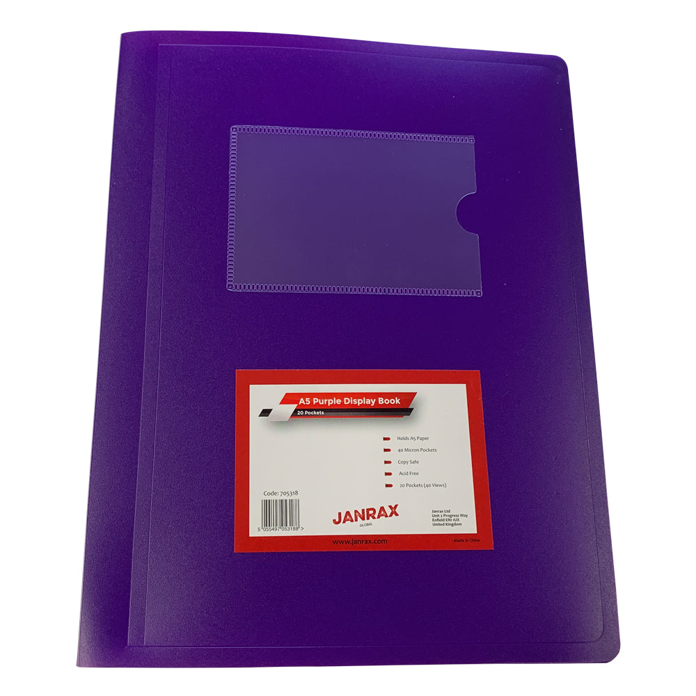 A5 Purple Flexible Cover 20 Pocket Display Book