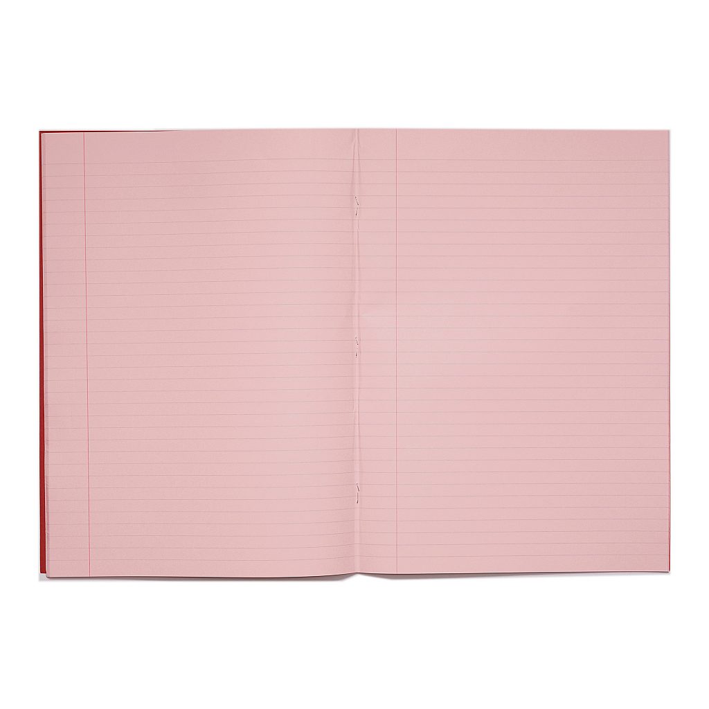 Pack of 10 Rhino A4 48 Page Red with Pink Tinted Paper 8mm Lined with Margin Exercise Books