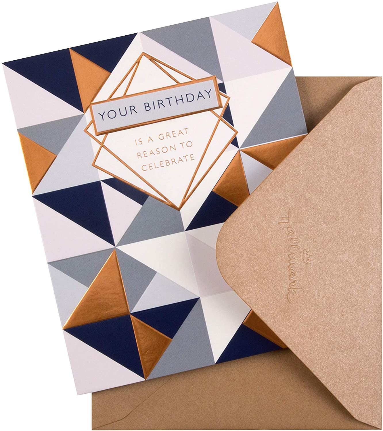 General birthday Card Geometric Foiled Design with 3D Tag