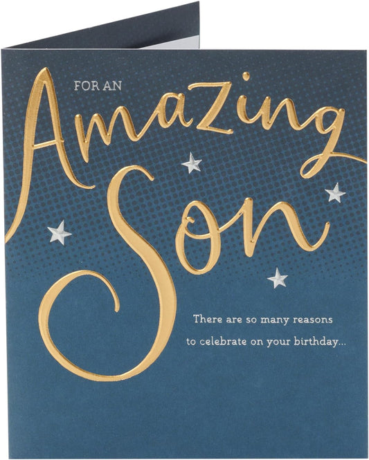 Gold & Blue Design Son Birthday Card