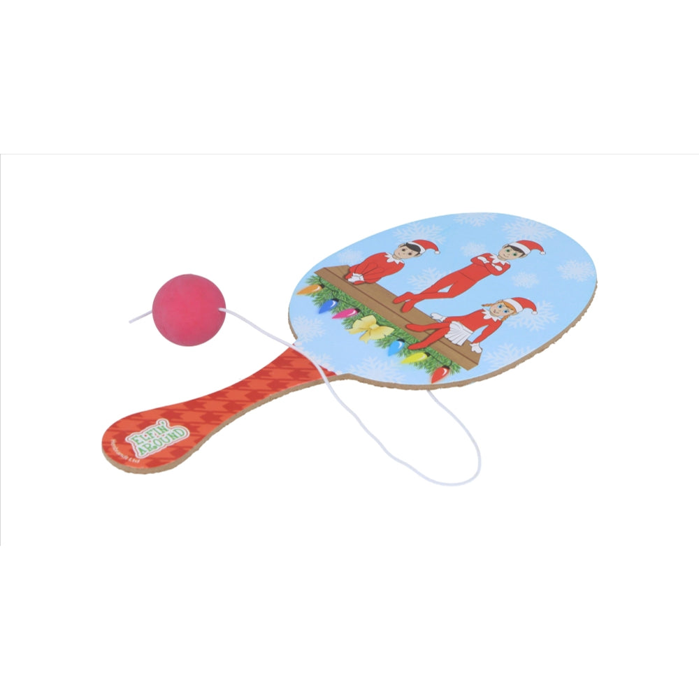 Christmas Elfin Around Wooden Paddle Bat and Ball Games 22cm