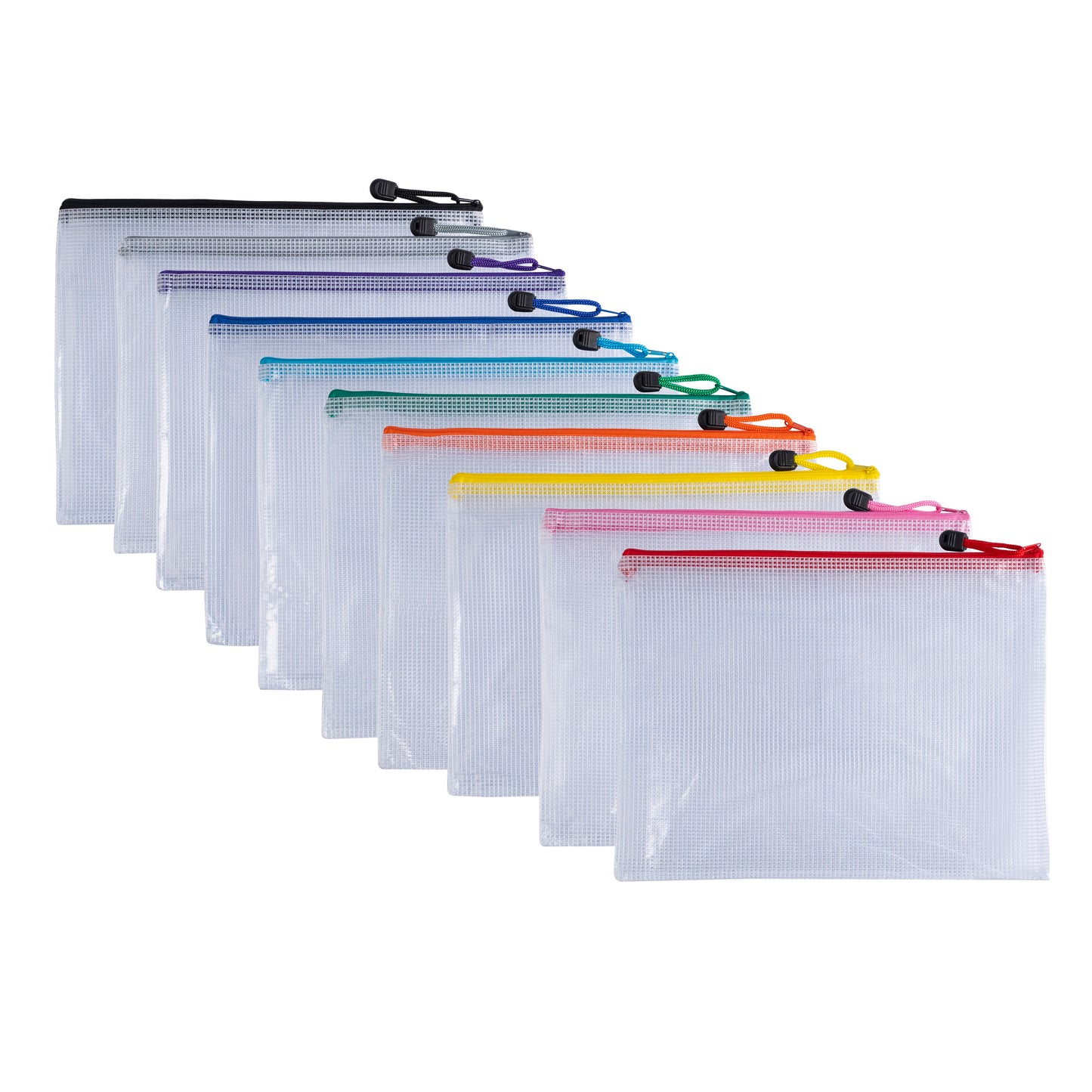 Pack of 10 A3 Assorted PVC Mesh Coloured Zip Bags