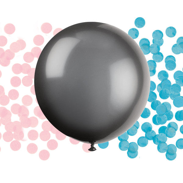 Black Giant Gender Reveal Latex Balloon with Confetti, 24"