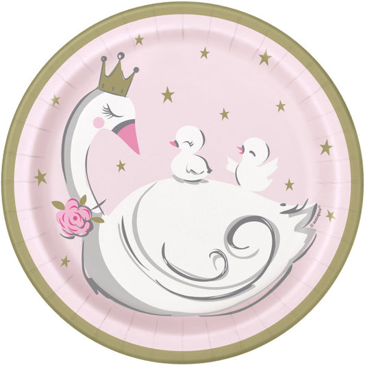 Pack of 8 Swan Birthday Round 7" Dessert Plates