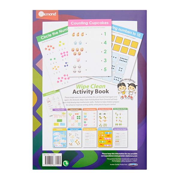 A4 14 Pages Wipe Clean Activity Maths And Counting Book With Pen by Ormond