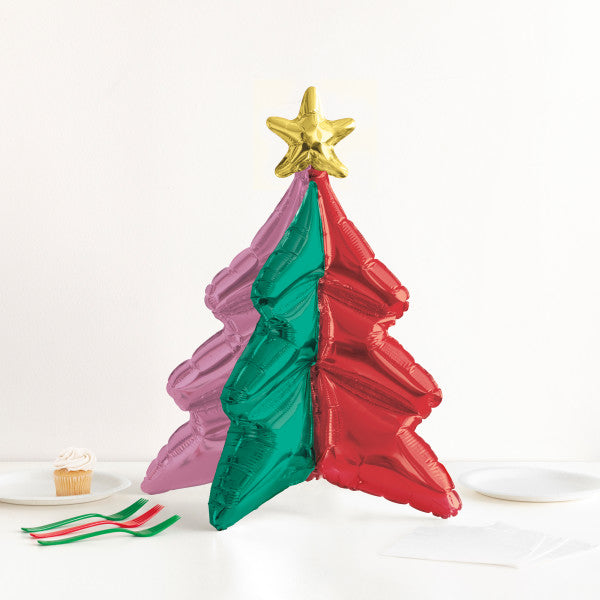 Vibrant Christmas Tree Shaped 22.5" Standing Foil Balloon Centerpiece