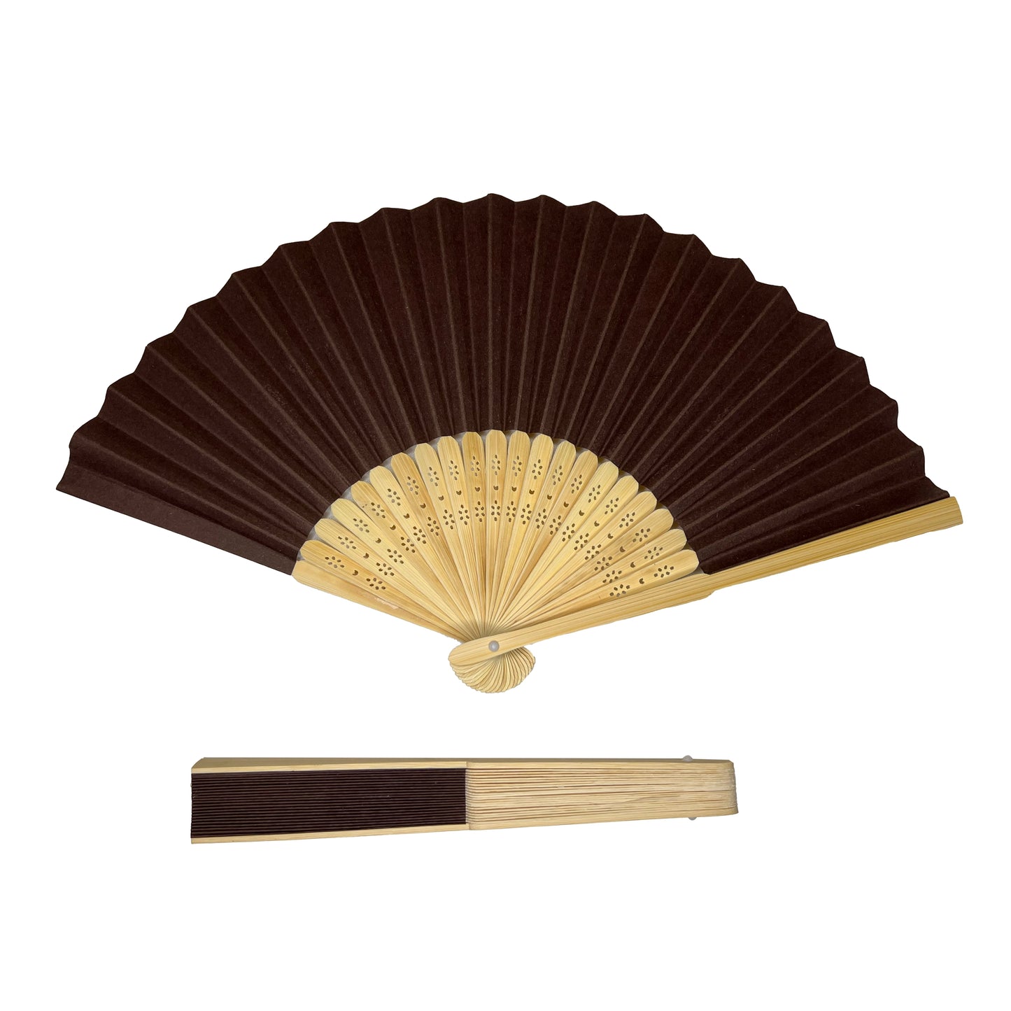 Pack of 50 Brown Paper Foldable Hand Held Bamboo Wooden Fans by Parev