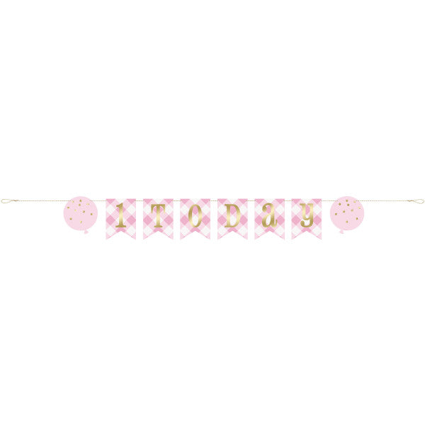 6ft Pink Gingham 1st Birthday Pennant Banner