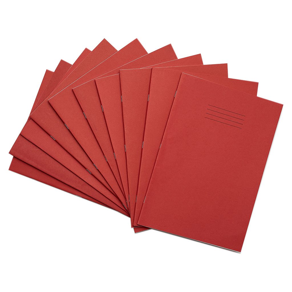 Pack of 10 Rhino A4 48 Page Red with Cream Tinted Paper 10mm Squared Exercise Books