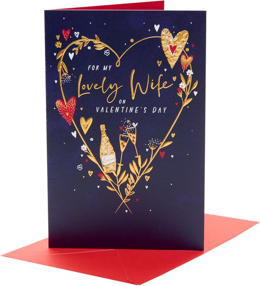 Gold Heart Design Wife Valentine's Day Card