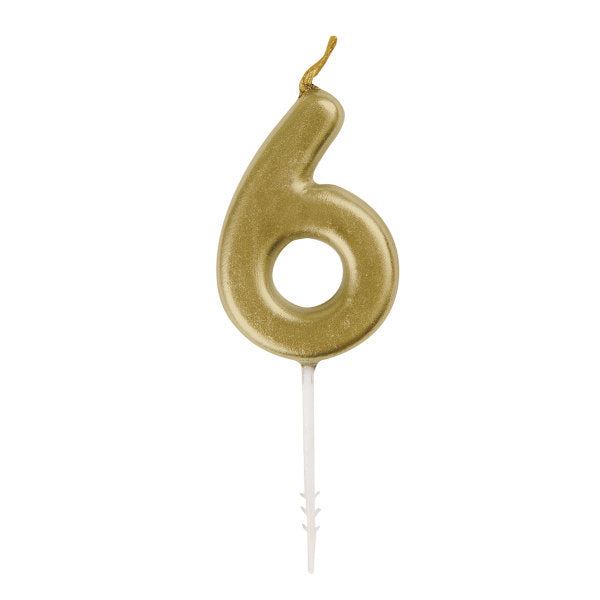 Mini Metallic Gold Number 6 Pick Birthday Candle