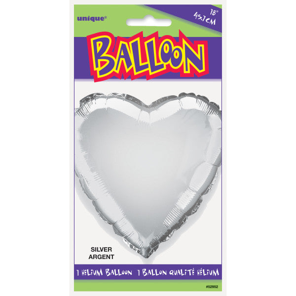 Silver Solid Heart Foil Balloon 18"