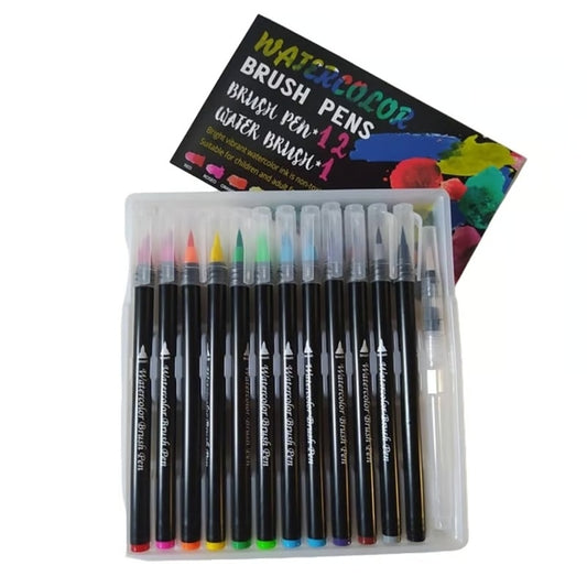 Pack of 12 Washable Water Colour Brush Tip Pens