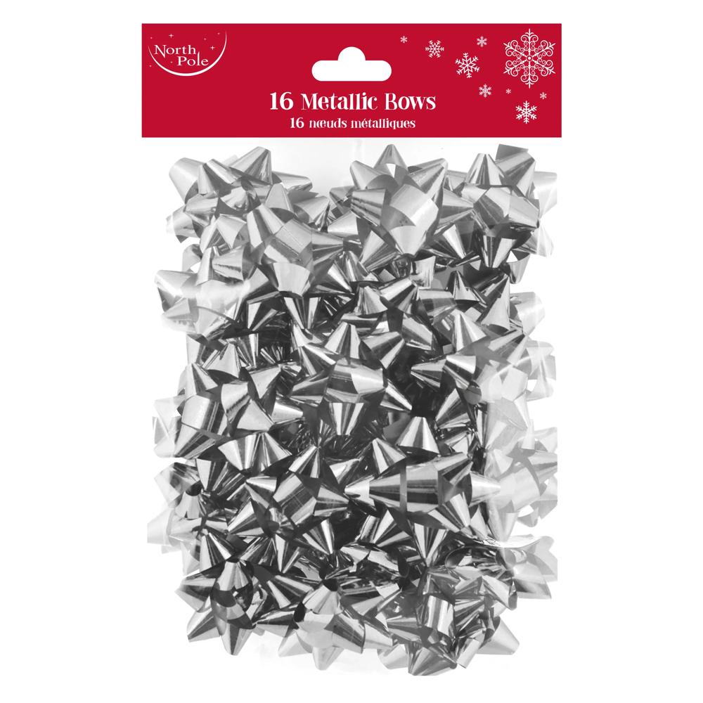 Pack of 16 Silver Metallic Christmas Bows