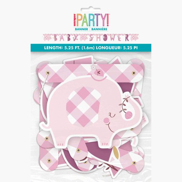 Pink Floral Baby Shower Elephant Jointed Banner