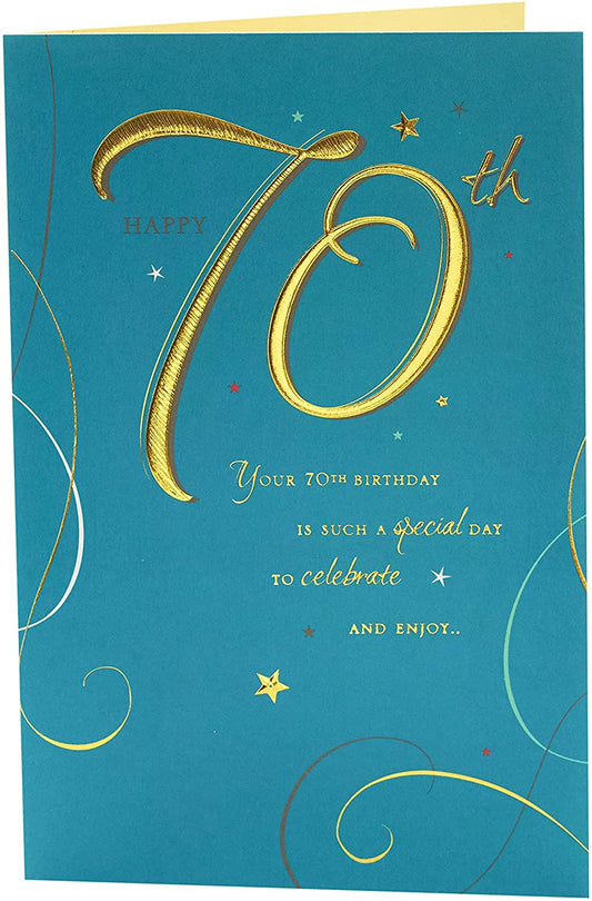 Age 70 Green and Gold Birthday Card