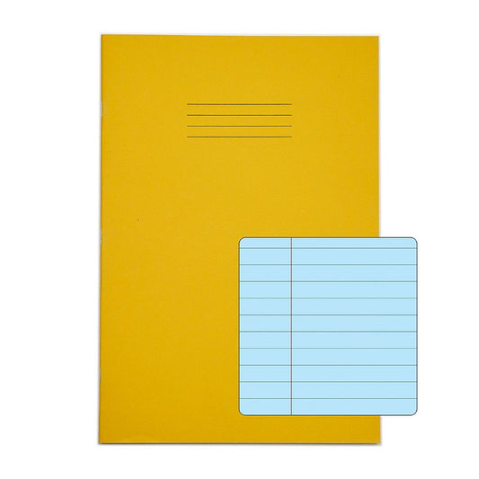 Rhino A4 48 Page Yellow with Blue Tinted Paper 8mm Lined with Margin Exercise Book