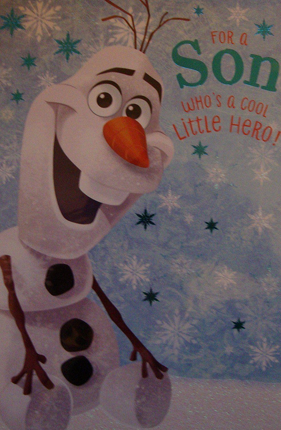 For Son Cool Little Hero Frozen Olaf Christmas Card 