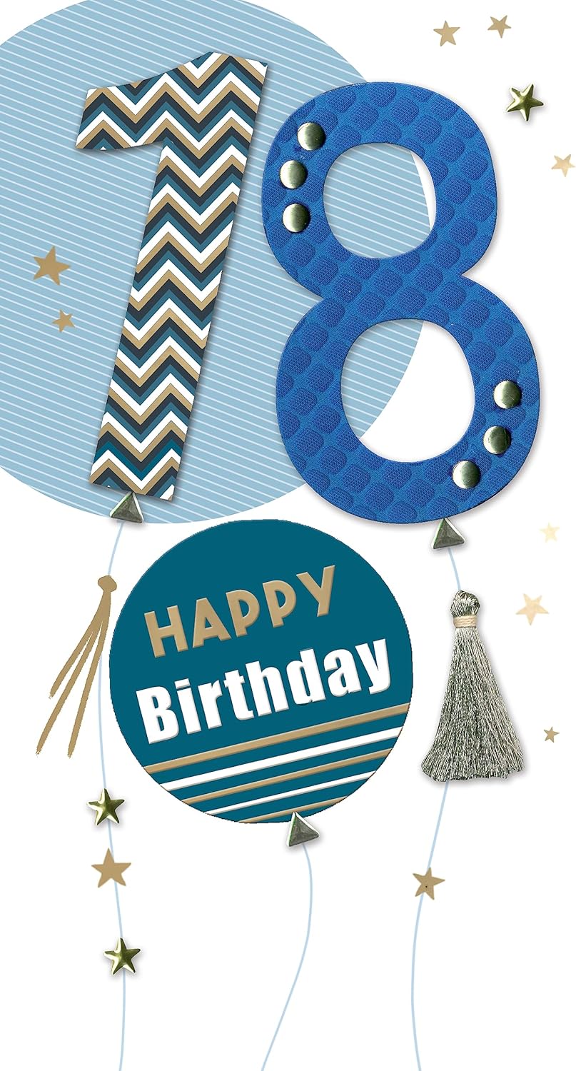 Embellished Balloons Male 18th Birthday Card