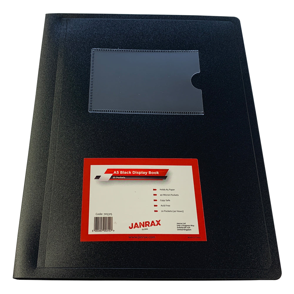 A5 Black Flexible Cover 20 Pocket Display Book