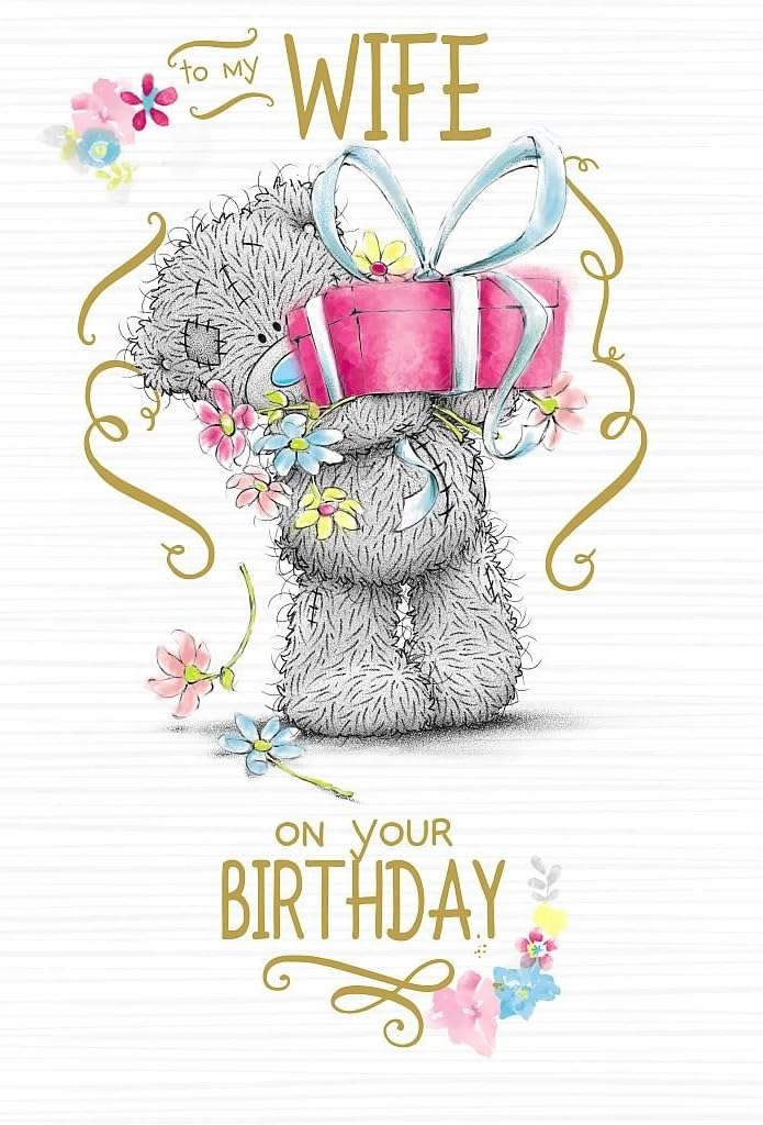 Bear with Gift Wife Birthday Card