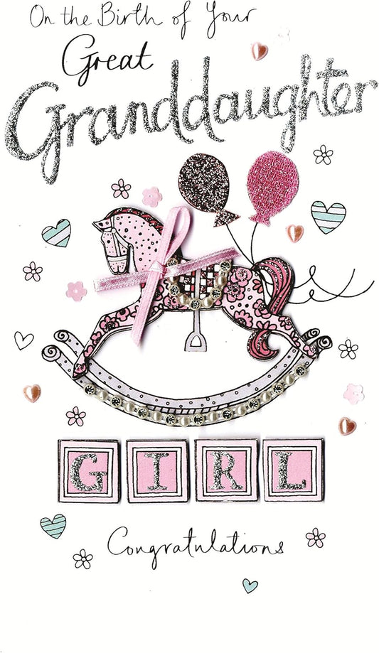 Birth of Great Granddaughter Congratulations Luxury Hand-Finished Card