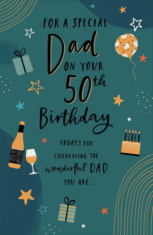 Gift and Cake Design Dad 50th Birthday Card