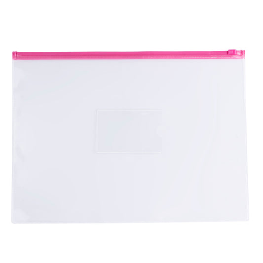 Pack of 12 A4 Clear Zippy Bags with Pink Zip