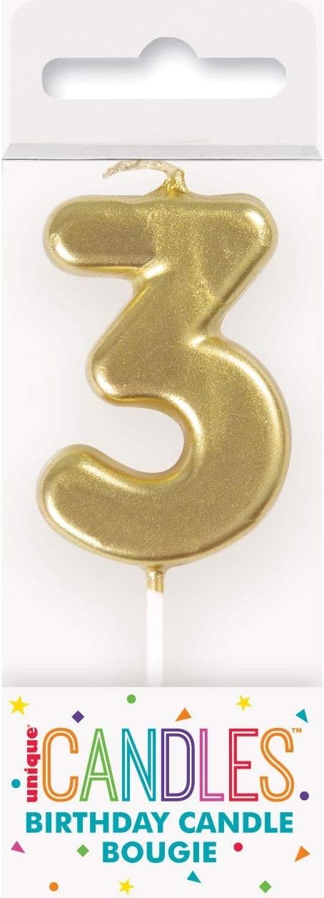 Mini Metallic Gold Number 3 Pick Birthday Candle