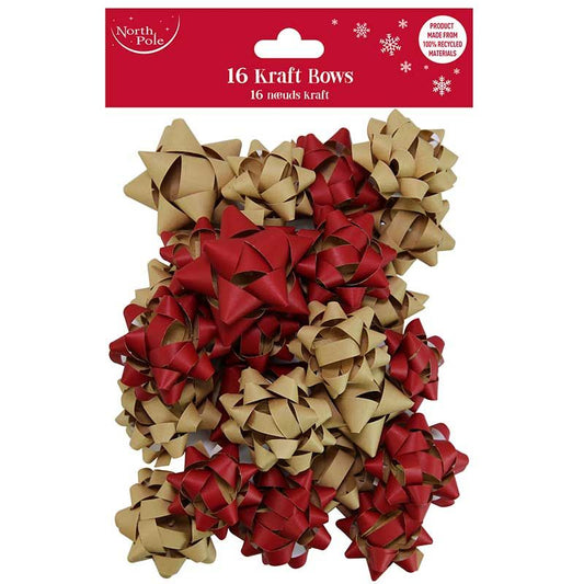 Pack of 16 Kraft Christmas Bows