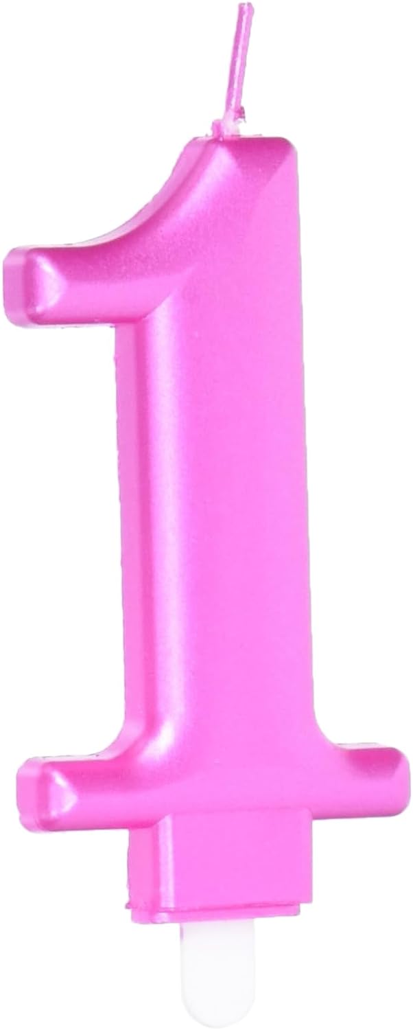 Metallic Pink Number 1 Birthday Candle