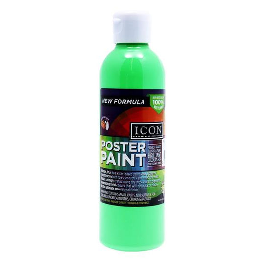 300ml Green Glow Fluorescent Poster Paint by Icon Art