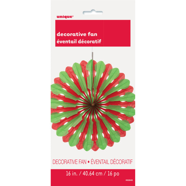 Red & Green 16" Tissue Paper Fan