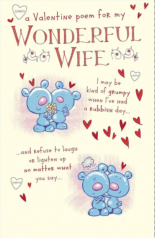 Cute Teddy Bear Poem Wife Valentine's Day Card