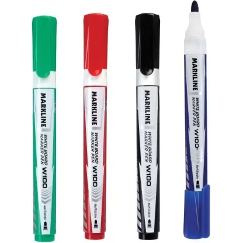 Pack of 4 White Board Refillable Assorted Colours Bullet Tip Markers