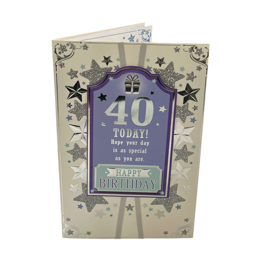 Age 40 Male Silver Stars Birthday Card