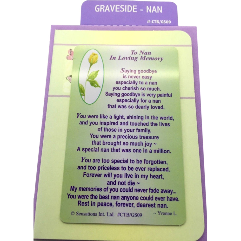 To Nan In Loving Memory...Wallet Card (Sentimental Keepsake Wallet / Purse Card)