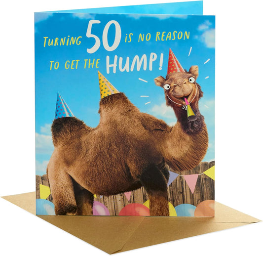 Funny Get The Hump Design 50th Birthday Card