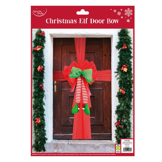 Red Green with Hanging Elf Legs Christmas Door Bow